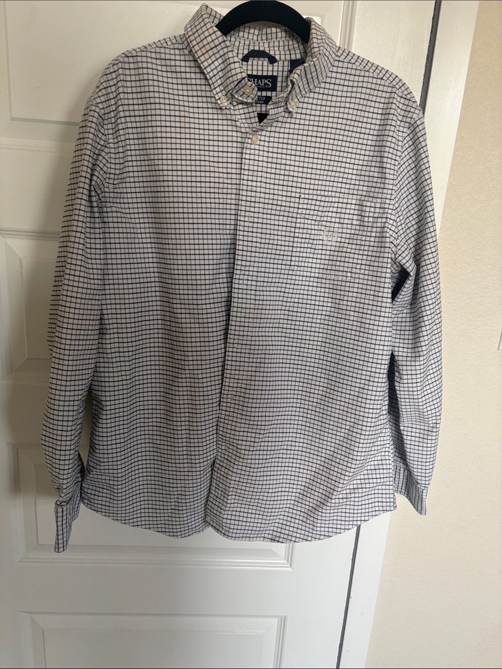 Chaps Men's White and Navy Grid Button-Down Shirt
